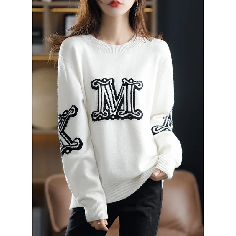 Autumn and Winter Cashmere Elegant Women's Cashmere Pullover O Neck Slouchy Loose Soft Women's Sweater Fashion Pullover 3