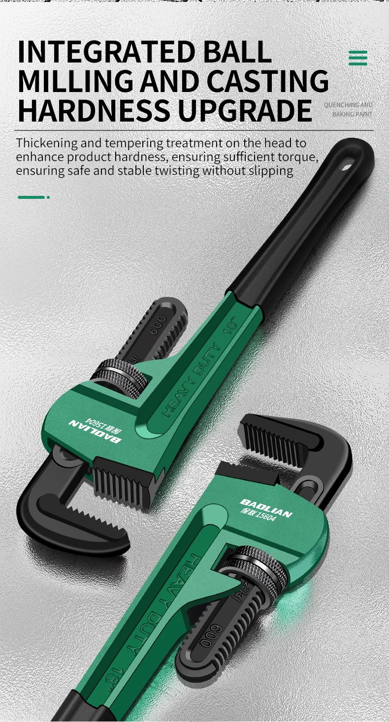 Robuster gerader Rohrzange aus Kohlenstoffstahl, verstellbares Sanitär-Handwerkzeug, 8' 10' 12' 14' 18' Universal-Industrie-Rohrzange – Detail 11