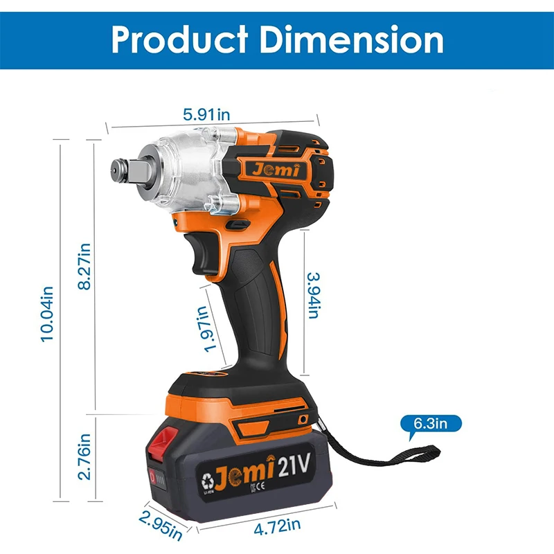 Jemi Tool 3-In-1 Cordless Electric Impact Wrench Drill Screwdriver with Brushless Motor Max 4000RPM Variable Speed 5