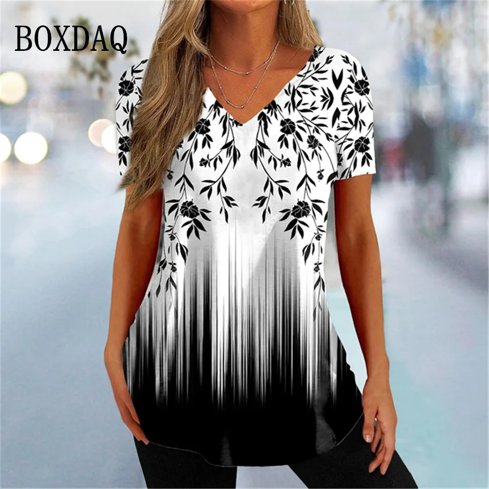 Women Casual Gradient Print T Shirt Short Sleeve Shirt Loose