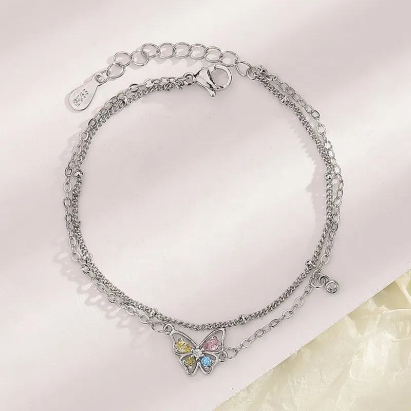 Butterfly Design Colorful Zircon Jewelry Set for Women Necklace Bracelet Earrings Ring Sweet Gift For Daily Wear Party Jewelry