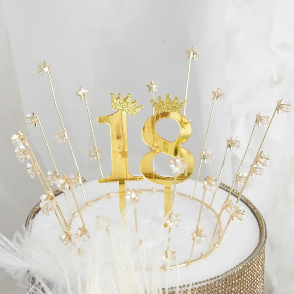 Birthday Cake Decoration Shiny Visual Effect Eye-catching Princess Crown Birthday Cake Cupcake Number Topper cake topper cake decorations cake toppers gold leaf cake decorations