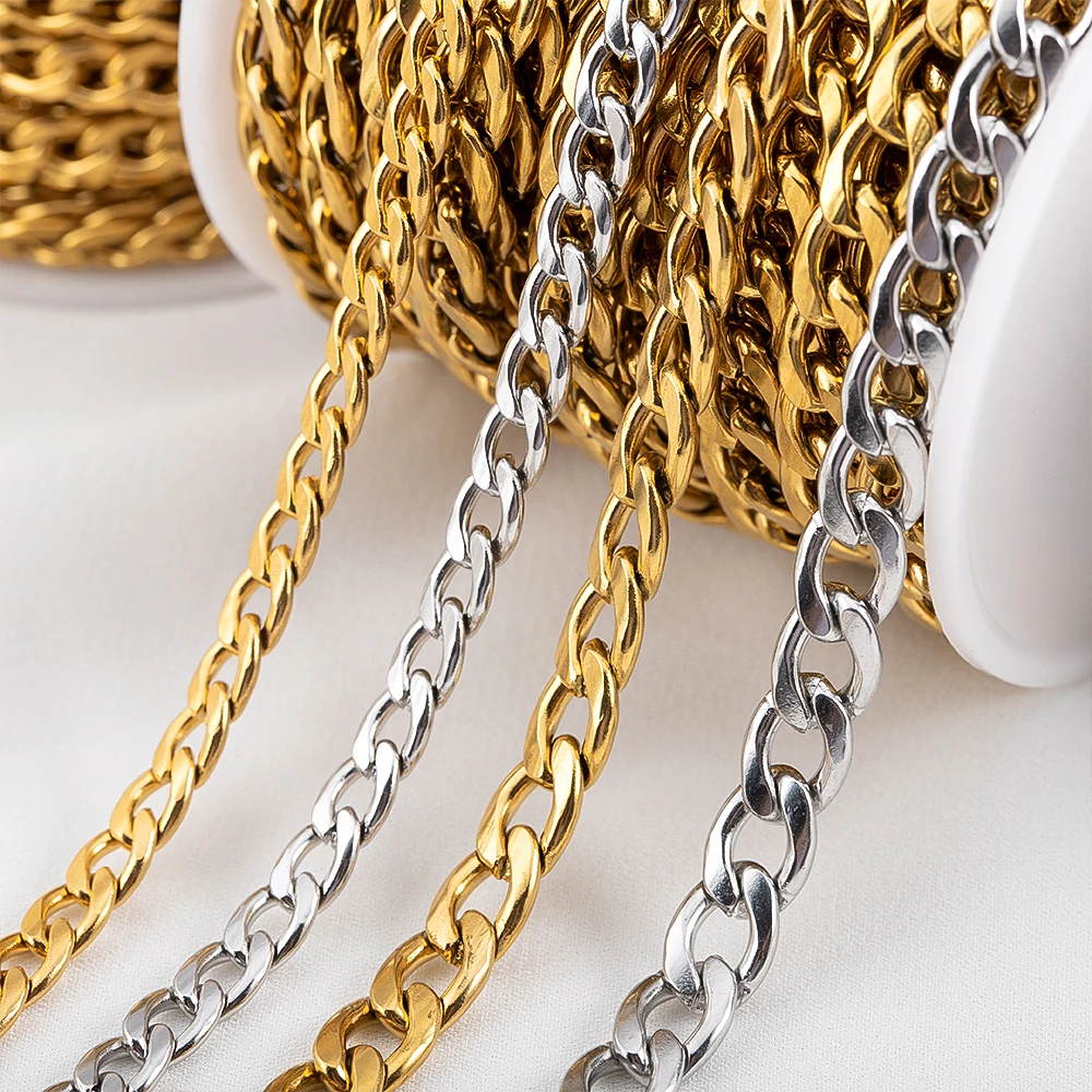 1 Meter 2 Meter kubanische Kette Edelstahl flache Kette für DIY Punk Halskette Armband Fußkettchen Schmuckherstellung Zubehör – Detail 1