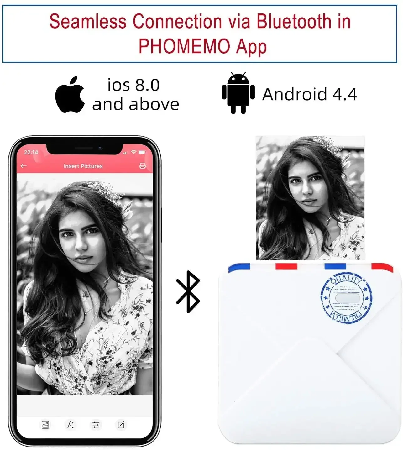 Phomemo M02S 휴대용 열전 사 프린터 포토 프린터 300 인치 당 점 HD 블루투스 모바일 라벨 프린터 저널 여행 DIY 카드 선물