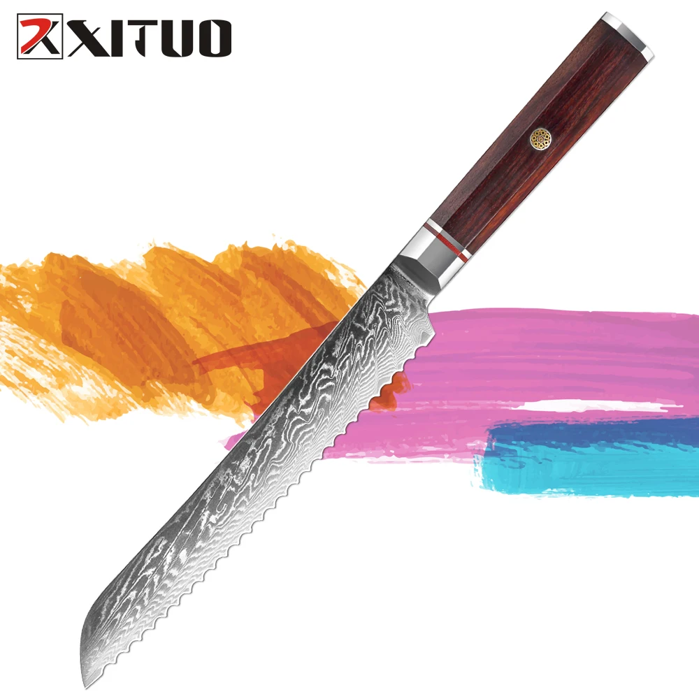 

XITUO Bread Knife 8 inch VG10 Damascus Steel Blade Japanese Bread Knife Best Bread Cutting Knife Cake Knife for Homemade Bread