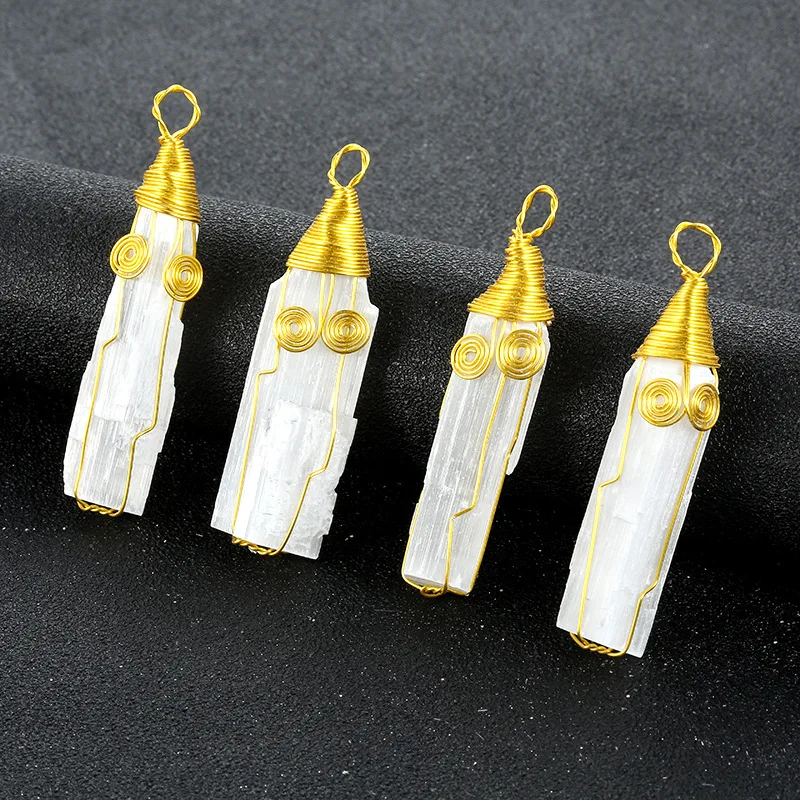 

Natural Crystal Reiki Healing Gypsum Stone Pendant For Man Women Hand-woven Wrapped Wire Irregular Quartz Rough Stone Necklace