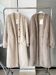 Women's Autumn Winter Faux Mink Cashmere Thick Warm Long Jacket Lady Casual Solid Color Single Breasted Loose Faux Fur Outwear