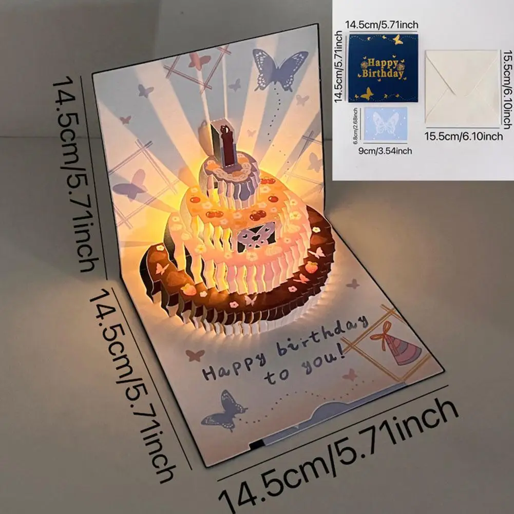 3D Music Light Birthday Card Creative Pop Up Cake Musical Light Greeting Card Birthday Party Gift Message Envelope For All greeting cards