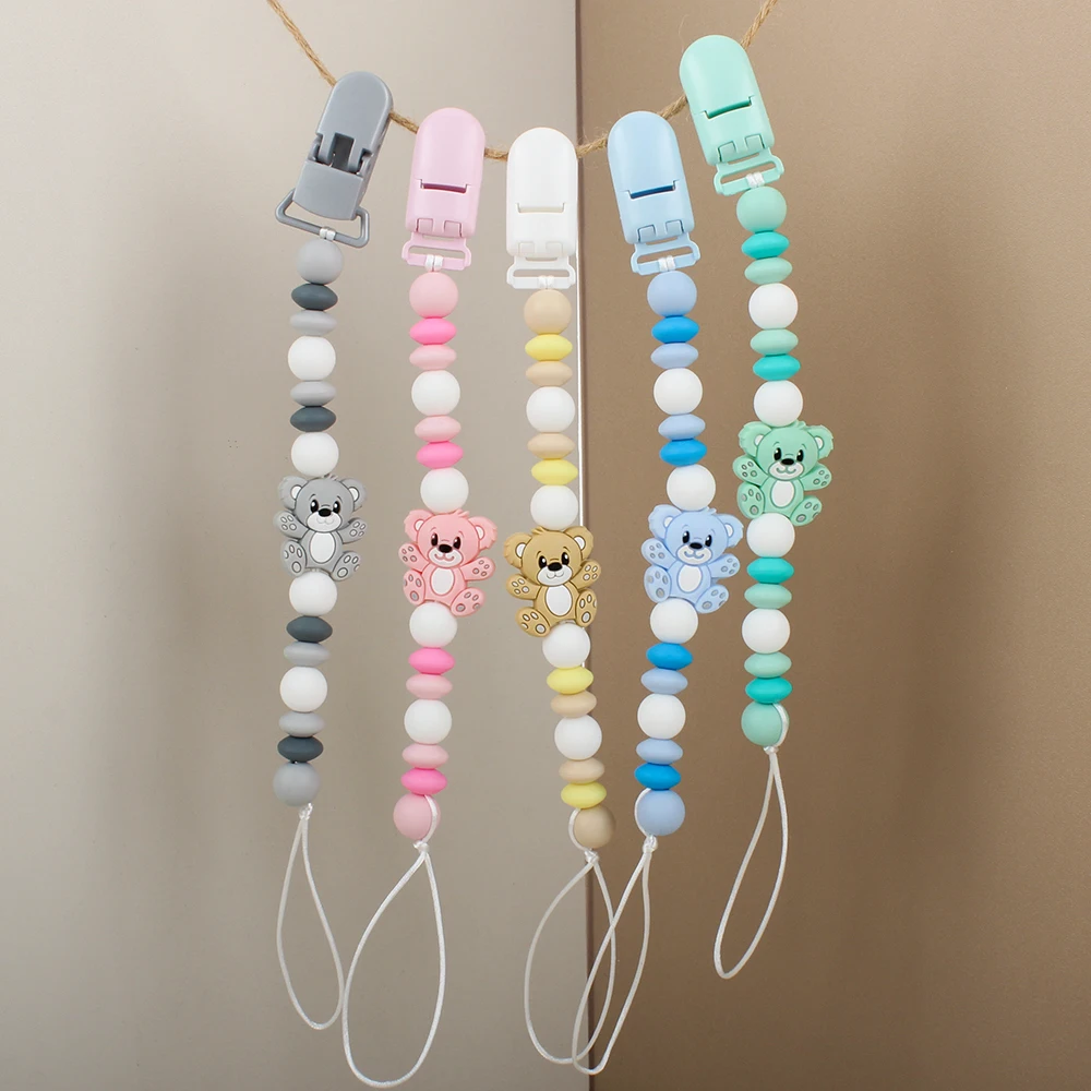 

Baby Pacifier Chian Clips Bear Silicone Beads Anti-Lost Nipple Holder Baby Teething Dummy Holder Baby Chew Gift Accessories