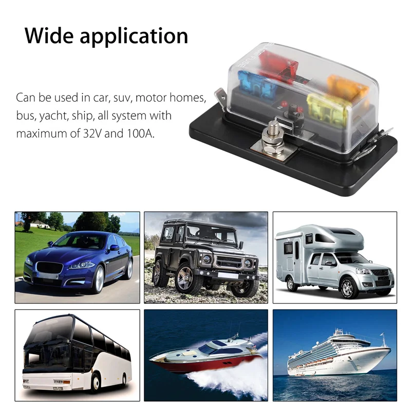 4 Wege Blade Sicherungsblock Kunststoffabdeckung 12 V 32 V Sicherungen Box Halter mit LED-Anzeige Licht für Auto Auto Marine – Detail 5