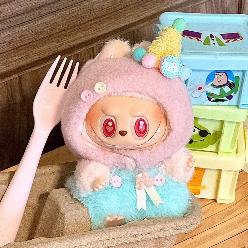 17cm Mini Doll'S Clothes Outfit Accessories for Labubu V1 V2 Striped Overalls Cool Handsome Clothing Gift