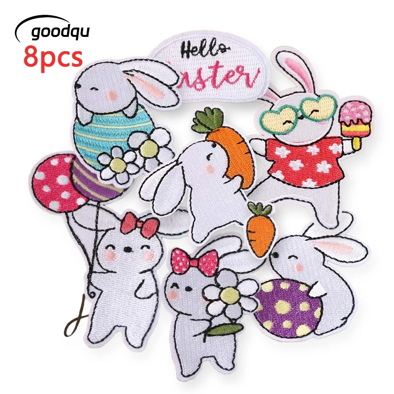 8 stücke Kaninchen Eisen Patch Niedlichen Tier Gestickte Jacken Für Kleidung Im Freien Nähen Auf Diy Lot Anime Mädchen Pack Aufkleber kinder Stoff