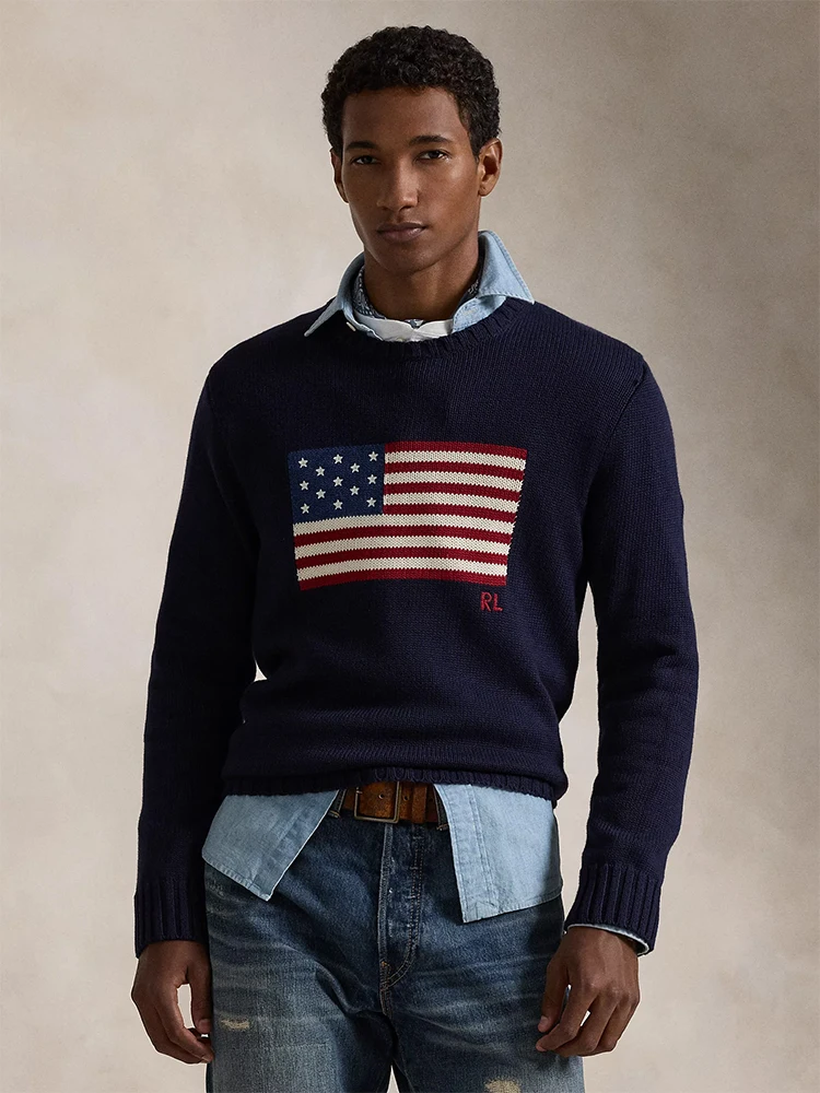 American Flag Sweater Cotton Knitted round Ne Pullover for Men And Women Star Spangled Banner Casual Wear Spring Season