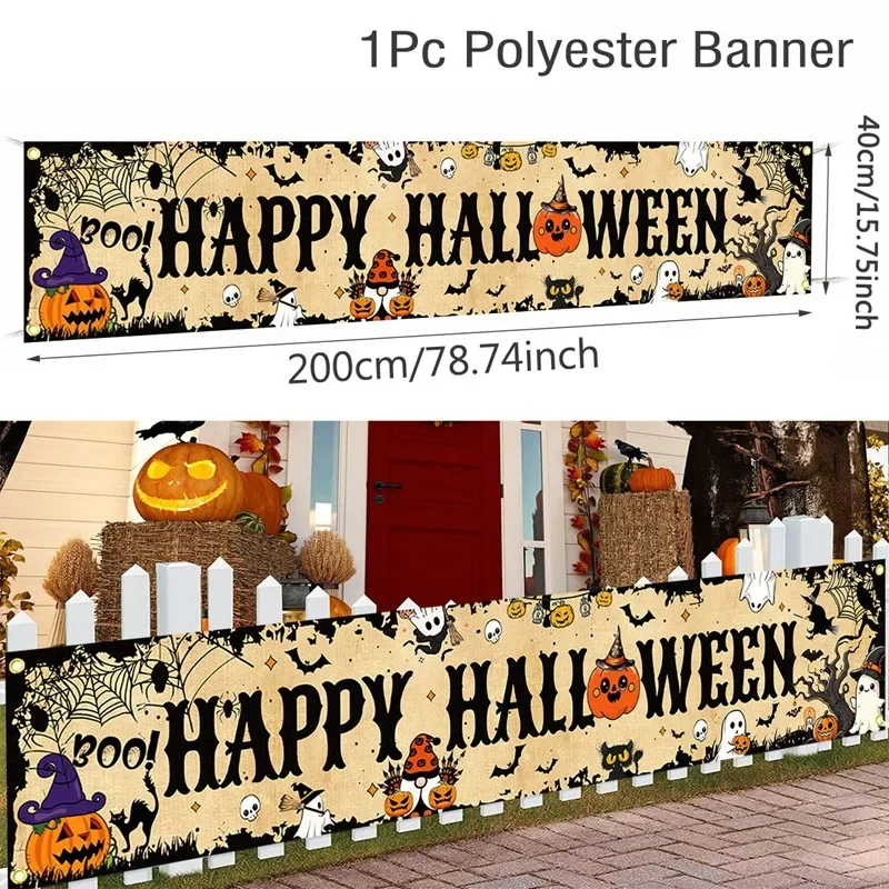 Geist Halloween Kürbis Banner Retro Halloween Party Zeichen Banner Dekorationen Zaun Hof Veranda Zeichen Outdoor Terror Dekorationen – Detail 9