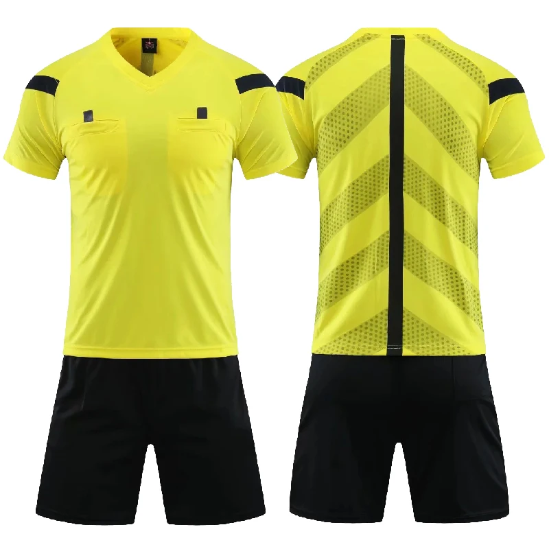 Football Uniform Sports Uniform Sets Professional Men Referee Soccer Football Jerseys Shorts Shirts Pocket Tracksuits V-neck