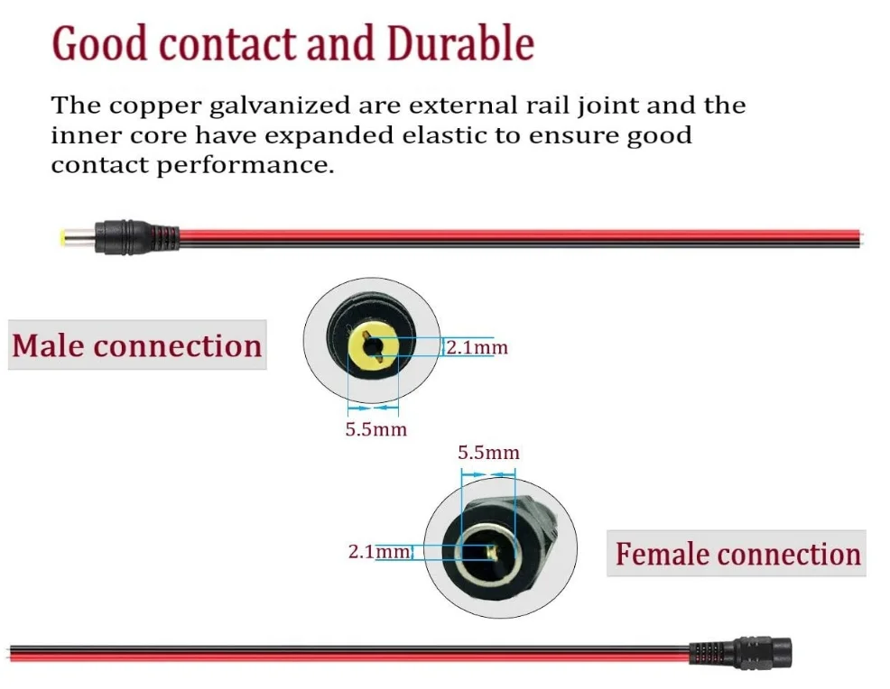10pcs/pack--15CM 12V DC Power Cord Pigtail Male Cable 5.5x2.1mm For CCTV Camera LED Lights 2