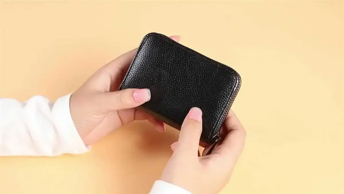 Multifunktionale Kartenhalter-Geldbörse im Vintage-Stil für Damen und Herren, Geschäfts- und Kreditkartenetui, Münzbeutel aus Echtleder mit Reißverschluss – Detail 1