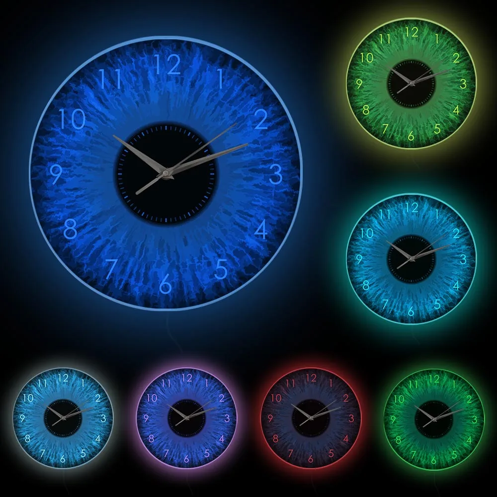 Blue Eyeballs Wall Clock White Frame With LED  