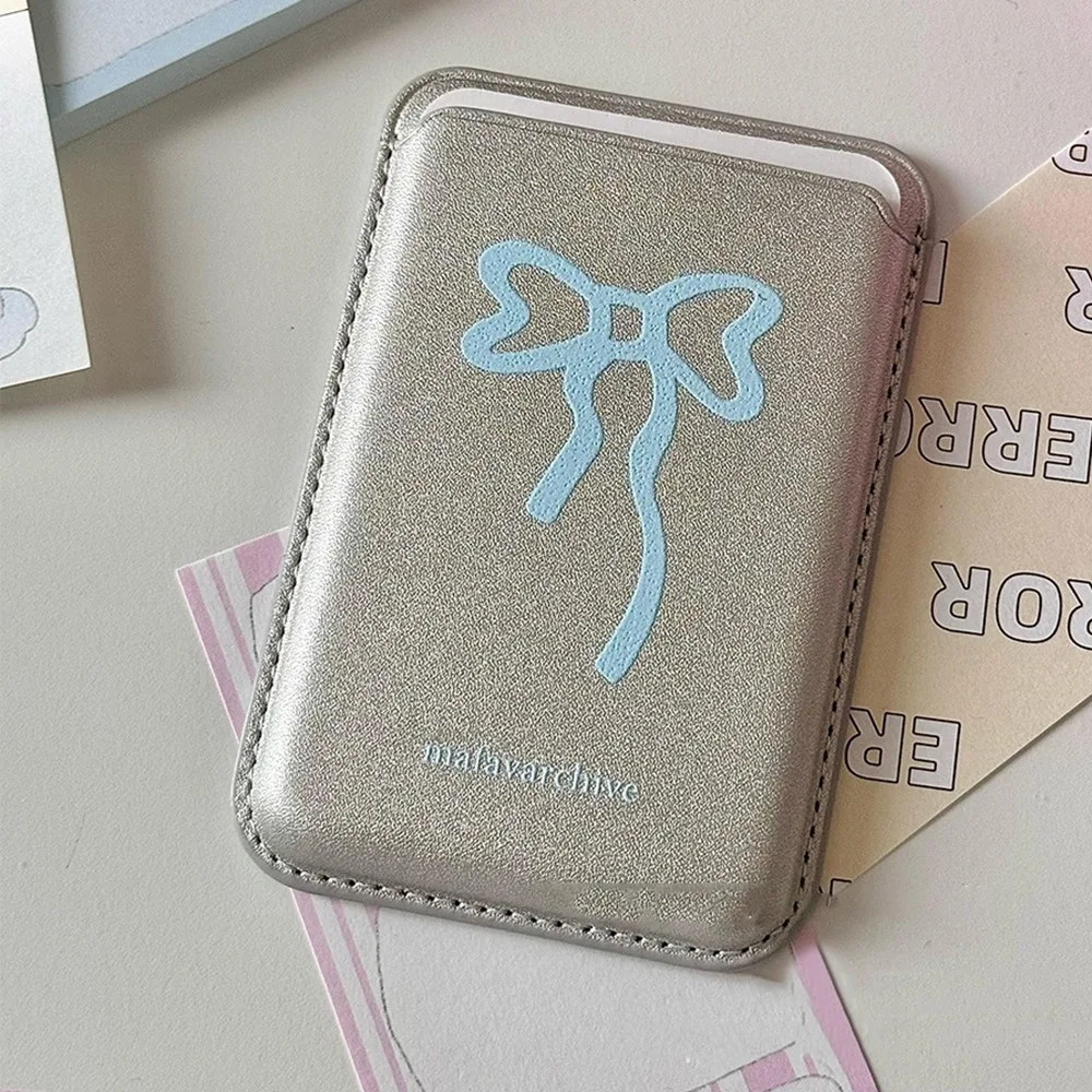 Silk Bow Magnetic Card Clip Leather Phone Case with Anti-Fingerprint and Dustproof Wallet Holder