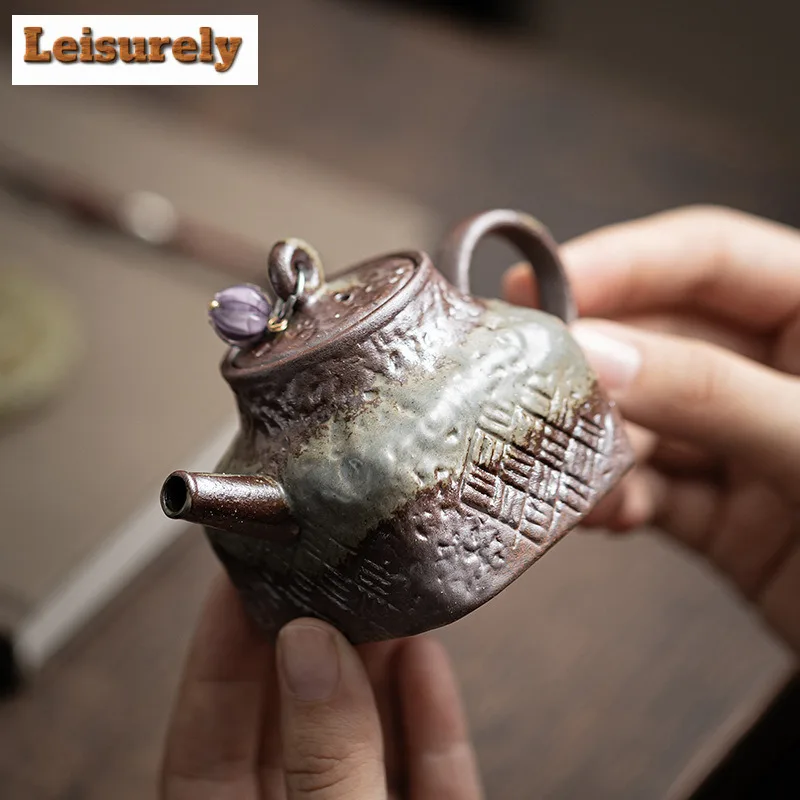 100ml Old Rock Mud Bud Square Teapot Antique Tea Infuser Pot Household Tea Soaking Kettle with Filter Teaware Accessories Gift