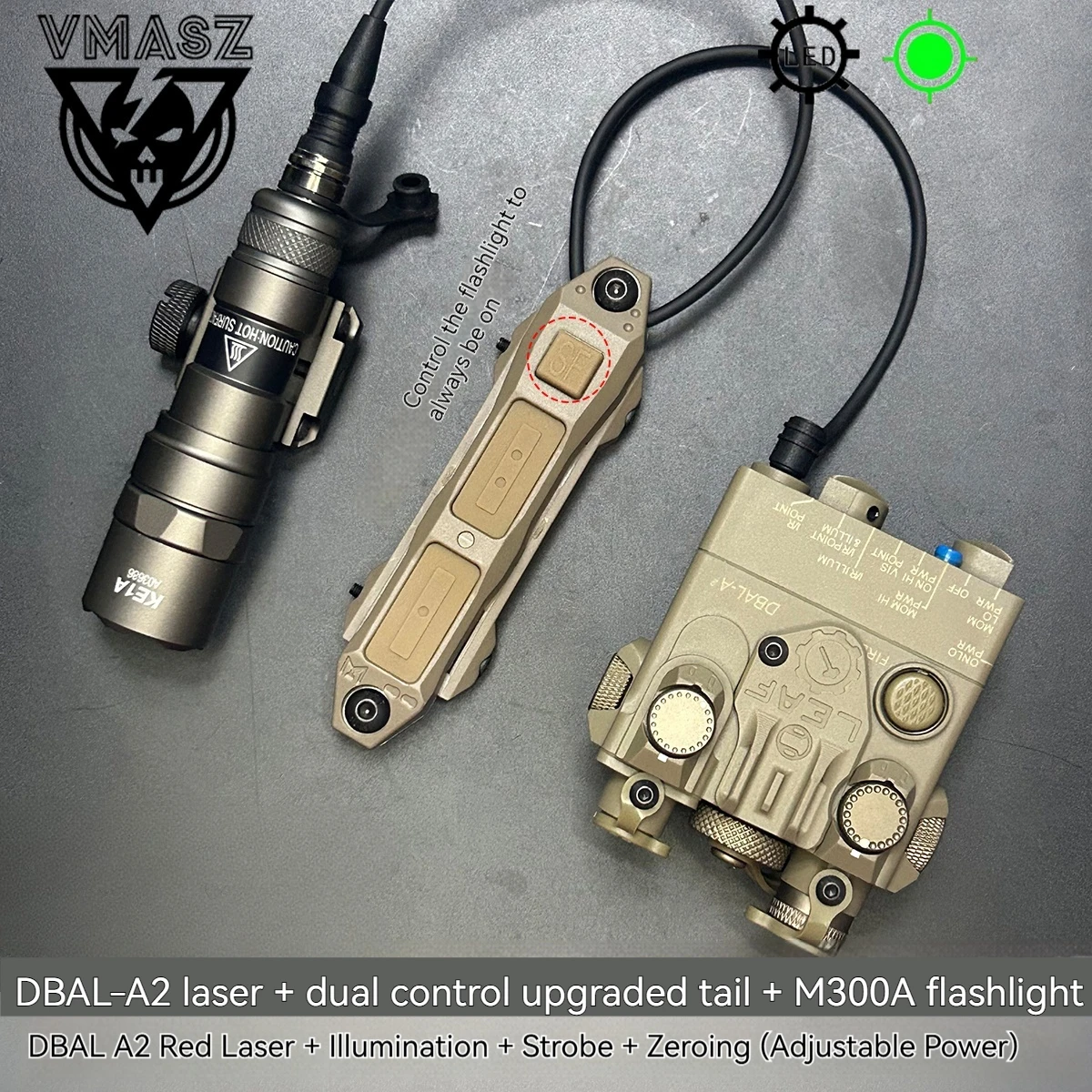 DBAL A2 Rot Grün Dot Laser Surefi M300 M600 Taschenlampe Druck Schalter Jagd Airsoft Taktik Licht Für 20mm MLOK KEYMOD schiene – Detail 1