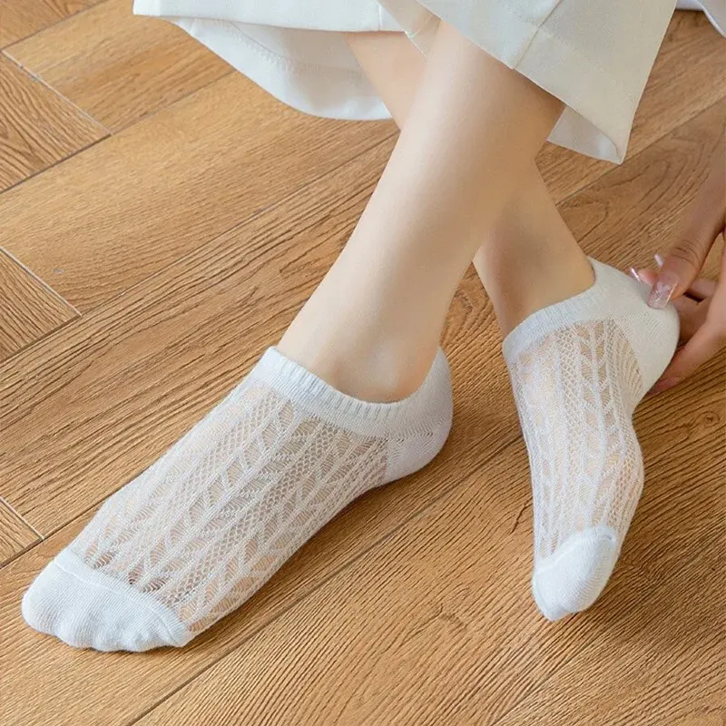 Solid Candy Colors Invisible Silicone Non-slip Women Sock Boat Socks 5 Pairs/Set silicone socks
