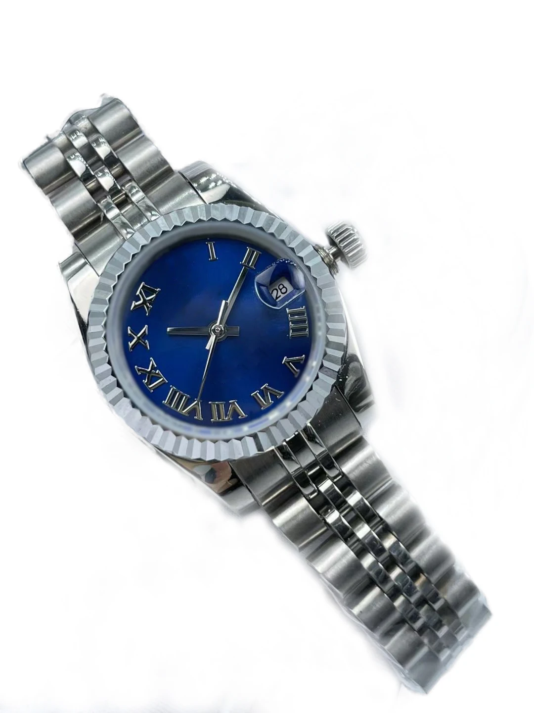 Elegant Women's 26mm Diamond-Studded Watch with Mechanical Movement, Calendar Window, and Rose Gold-Plated Steel Bracelet