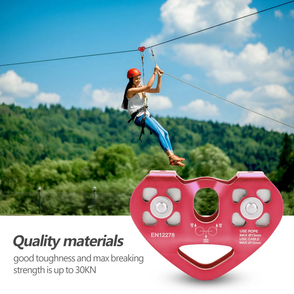 30KN Climbing Dual Pulley Aluminum Zip Line Pulley Large Load Bearing Rock Climbing Equipment