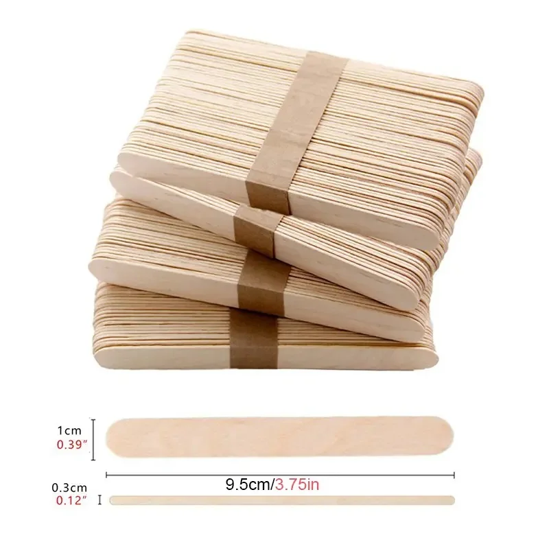 Ice Cream Sticks 50pcs Natural Wooden Ice Cream Popsicle Sticks Wood Stick Ice Cream Spoon Hand Art Cube Lollipop Cake Tools 93mm