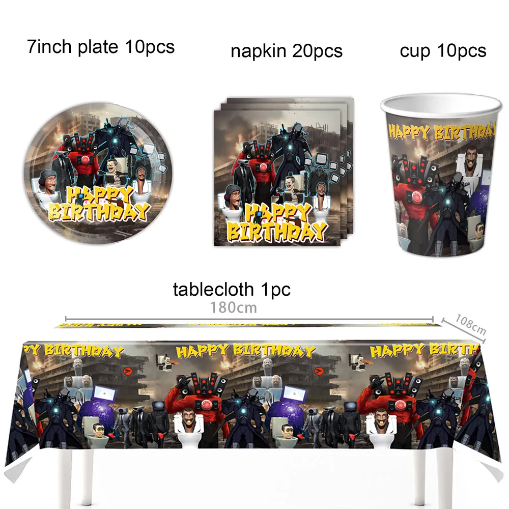 Skibidi Toilette Thema Geburtstags feier Dekoration liefert Banner Kuchen Topper Ballon Kampf Roboter Monitor Baby party Jungen Geschenke – Detail 15
