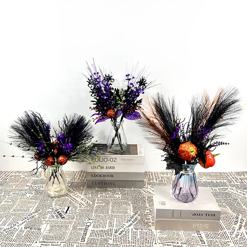 

Halloween Decorative Single Branch Artificial Flowers Horror Ghost Festival Gothic Style Fake Flower Party Home Table Vase Decor