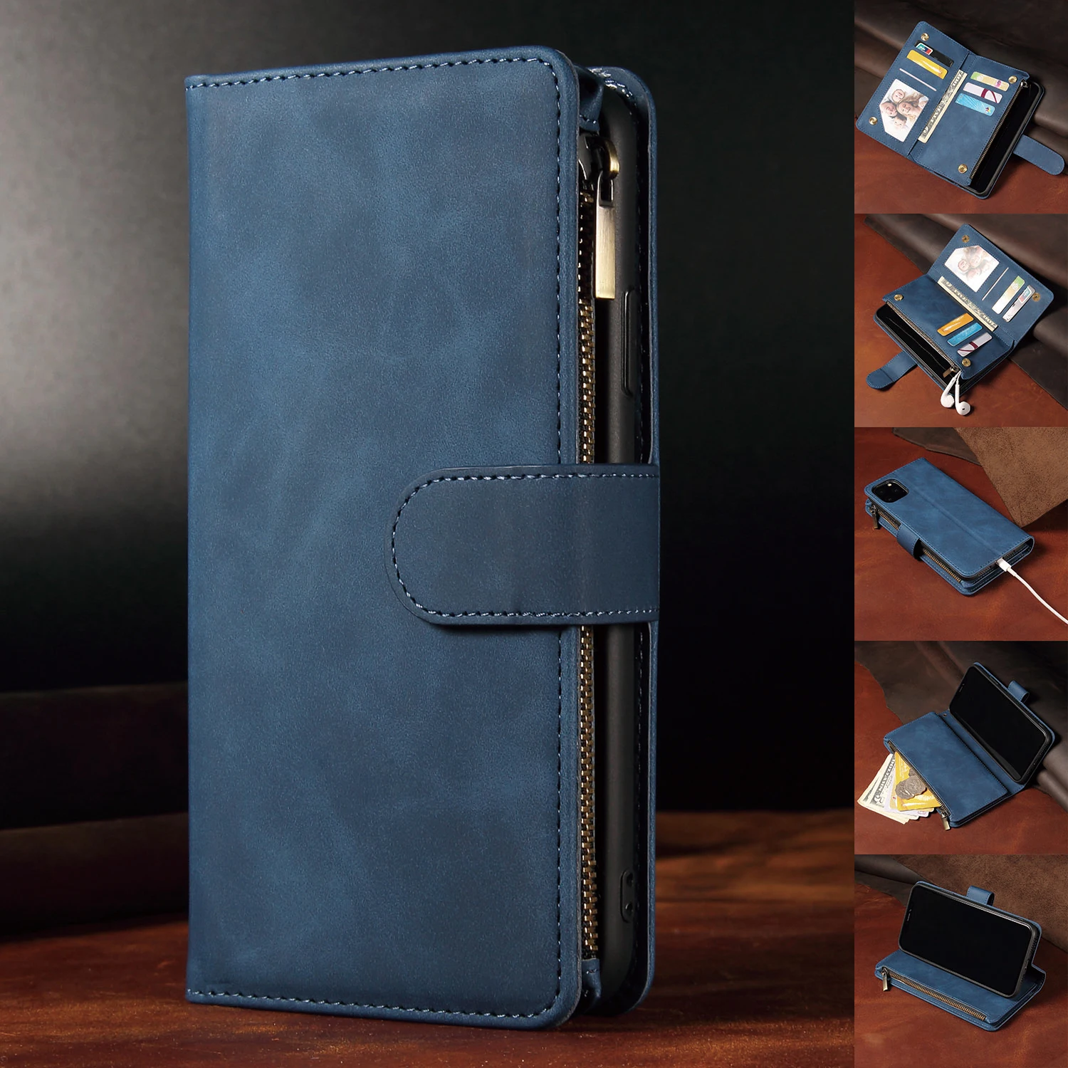 ZCDAYE Custodia Portafoglio In Pelle Con Cerniera, Blu, Per Samsung Galaxy, Con Slot Carte E Chiusura Magnetica - 2