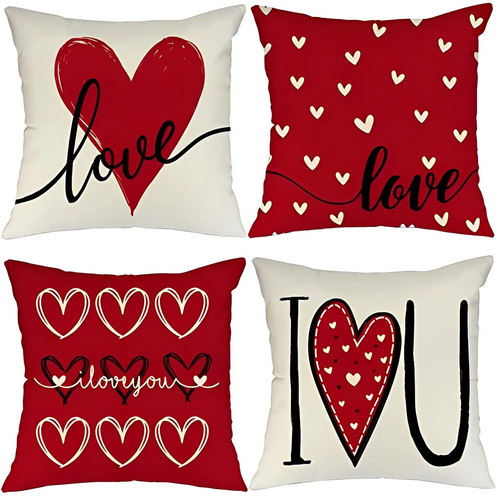 

Valentines Day Pill-Ow Covers 18x18 Set Of 4 Love Heart Valentines Day Throw Pillows Decorative Cushion Cases Valentine Decor