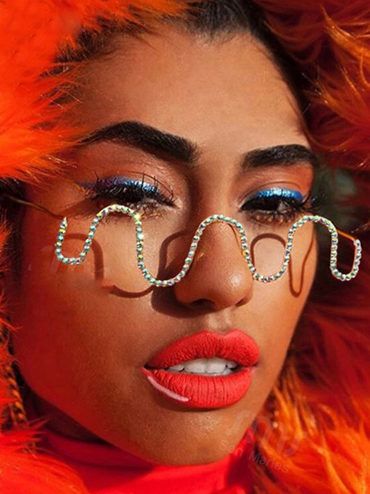 

Fashion Diamond Steampunk Sunglasses Frames Rhinestone Eyeglasses Frames Women Wave Sunglasses Frames Men Eyewear Decoration