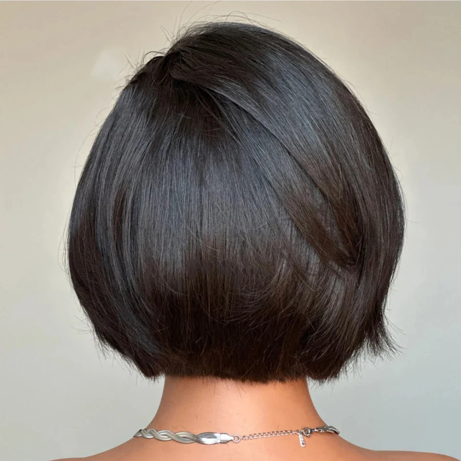 13x4 Lace Front Wigs Human Hair 200 Density HD Transparent LaceWith Baby Hair Straight Bob Wig Natural Color Breathable Lightwe 3