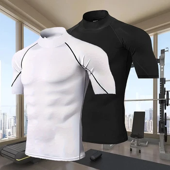 T-shirt Sportiva da Uomo a Maniche Corte, Asciugatura Rapida, per Bodybuilding e Corsa, Top a Compressione, Maglietta da Palestra, Rashguard Aderente per Fitness