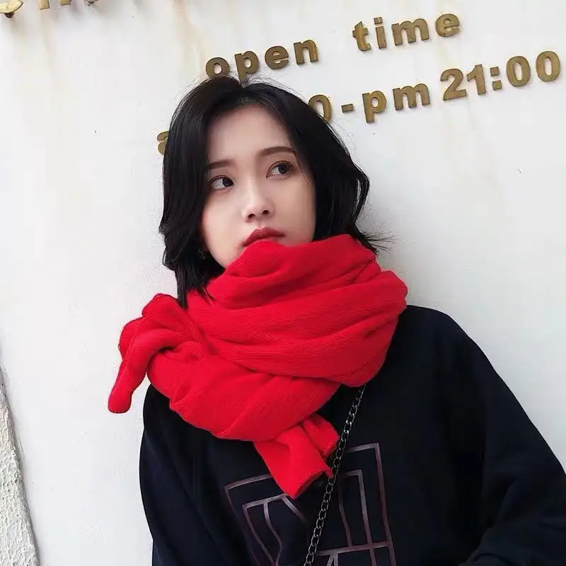 New Thick Warm Scarf for Women Pure Color Ladies Imitation Cashmere  Black Scarf Female Winter To Keeping Warm New Scarf 6