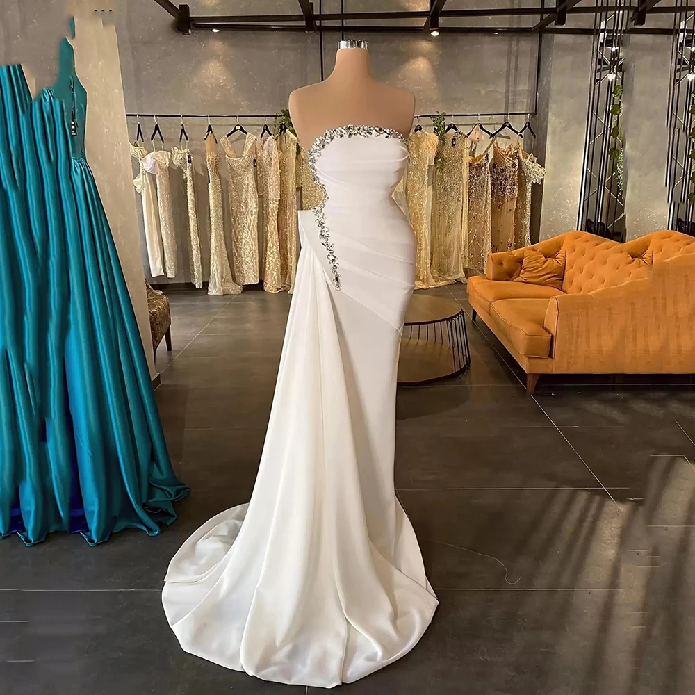 

Msikoods Elegant Modern Prom Dresses Sparkle Rhinstones Sexy Strapless Peplum Ruched Formal Party Evening Gowns Women Dress