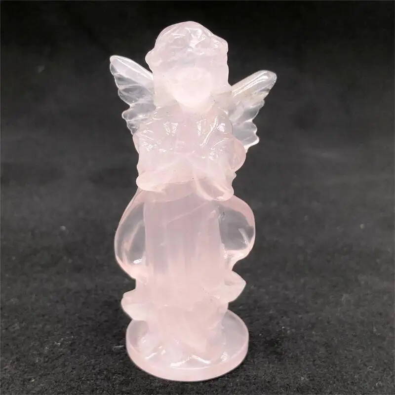 

Natural Rose Quartz Gemstone Crystal Carving Angel Crafts Lucky Healing Reiki Home Decoration Gift