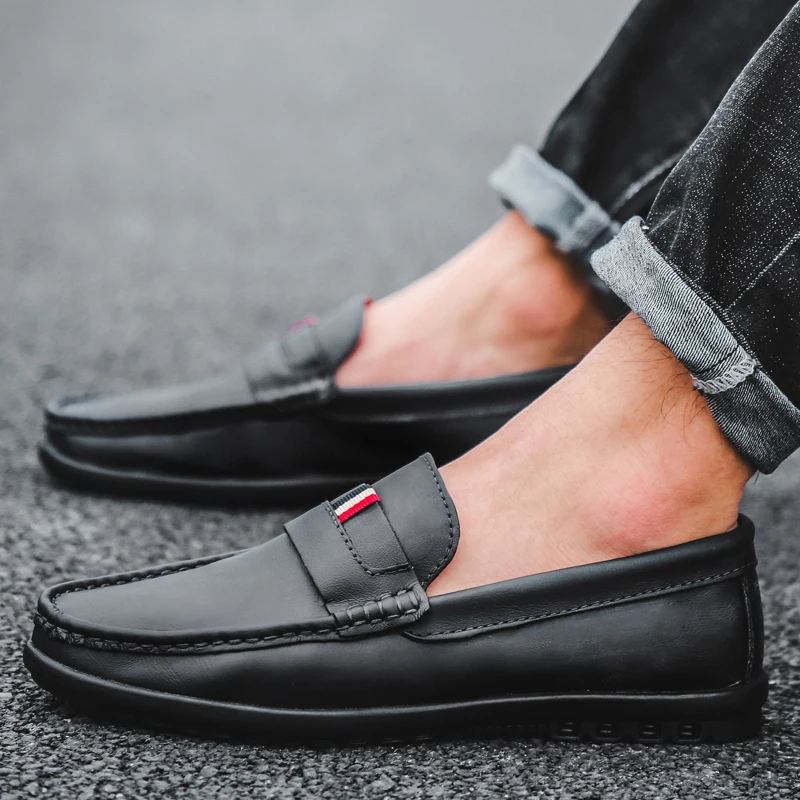 STRONGSHEN Italian Mens Casual Shoes Luxury Brand Loafers Leather Moccasins Light Breathable Slip on Driving Shoes Boat Shoes