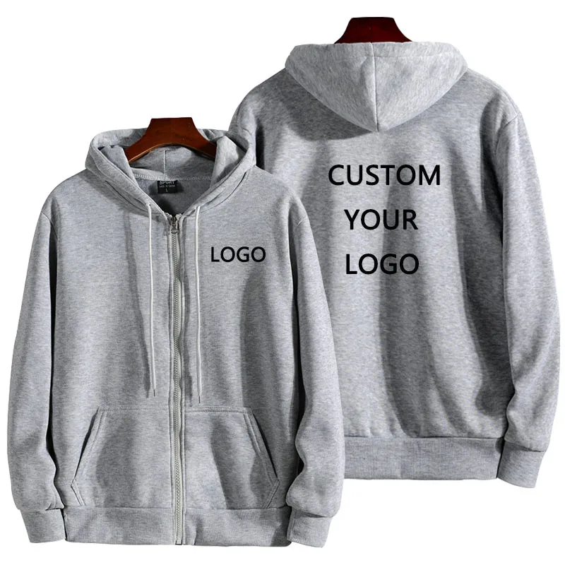 Custom Logo Mens Jacket Coat Long Sleeve Sweatshirts Oversized Zipper Hoodies Streetwear Loose Man Hoodies Casual Jacket