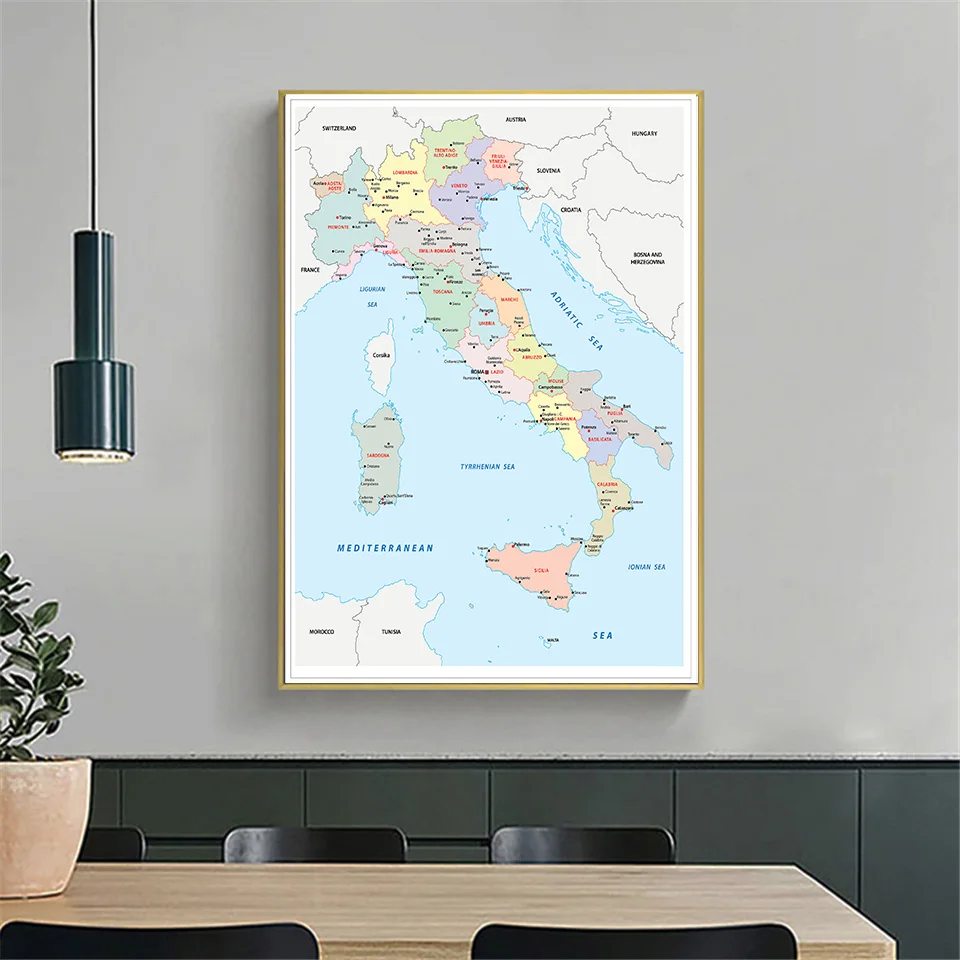 The Italy Political Map In Italian 100*150 cm Large Wall Poster Non-woven Canvas Painting Classroom Home Decor School Supplies world map poster