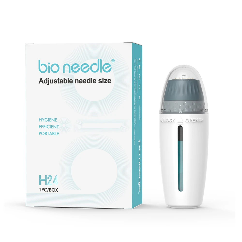 Bio Needle H24 Titanium Micro Needling Adjustable Needle Derma Stamp - Microneedle Tool and Serum Applicator for Skin Care