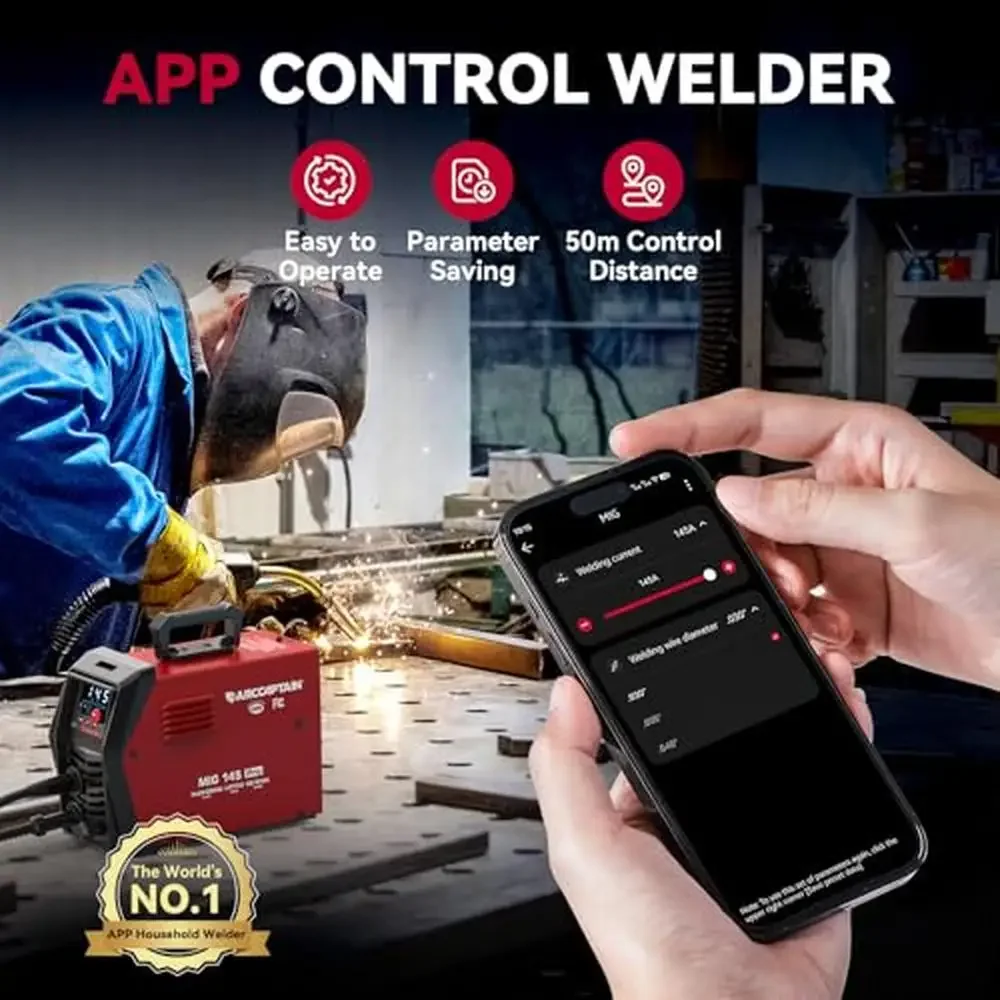 145A 3-in-1 Welder LED Display Portable App Control Flux Core MIG Welder 2