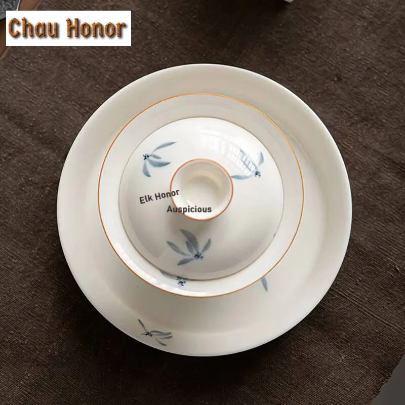 White Porcelain Tea Dry Hand-painted Butterfly Orchid Soaking Table Pot Holder Household KungFu Tea Set Accessories Tea Ceremony