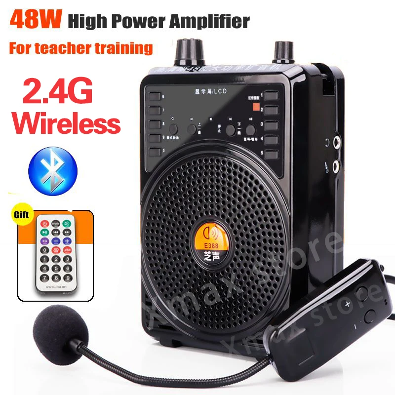 Wireless Voice Amplifier Voice Amplifier Handheld Megaphone 2.4G 48W Wired/Wireless Bluetooth Audio Amplifier Teacher's Classroom Megaphone Speaker Tour Guide's Amplifier TF Card USB