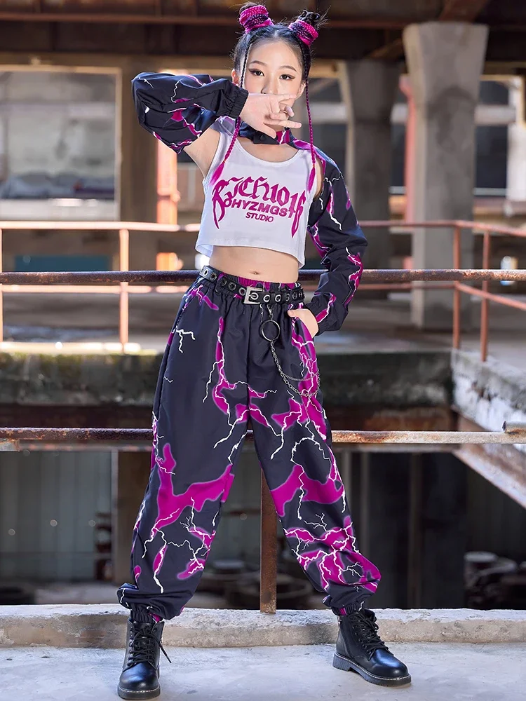 Hip Hop Clothes For Girls Kids Jazz Dance Costume Black Purple Modern Dance Performance K-pop Stage Outfit Runway Show Wear