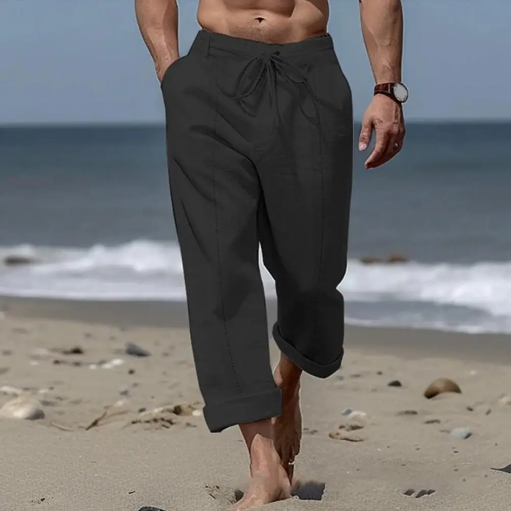 

Adjustable Waist Trousers Soft Breathable Men's Drawstring Waist Pants with Pockets Comfortable Casual Homewear Trousers for A