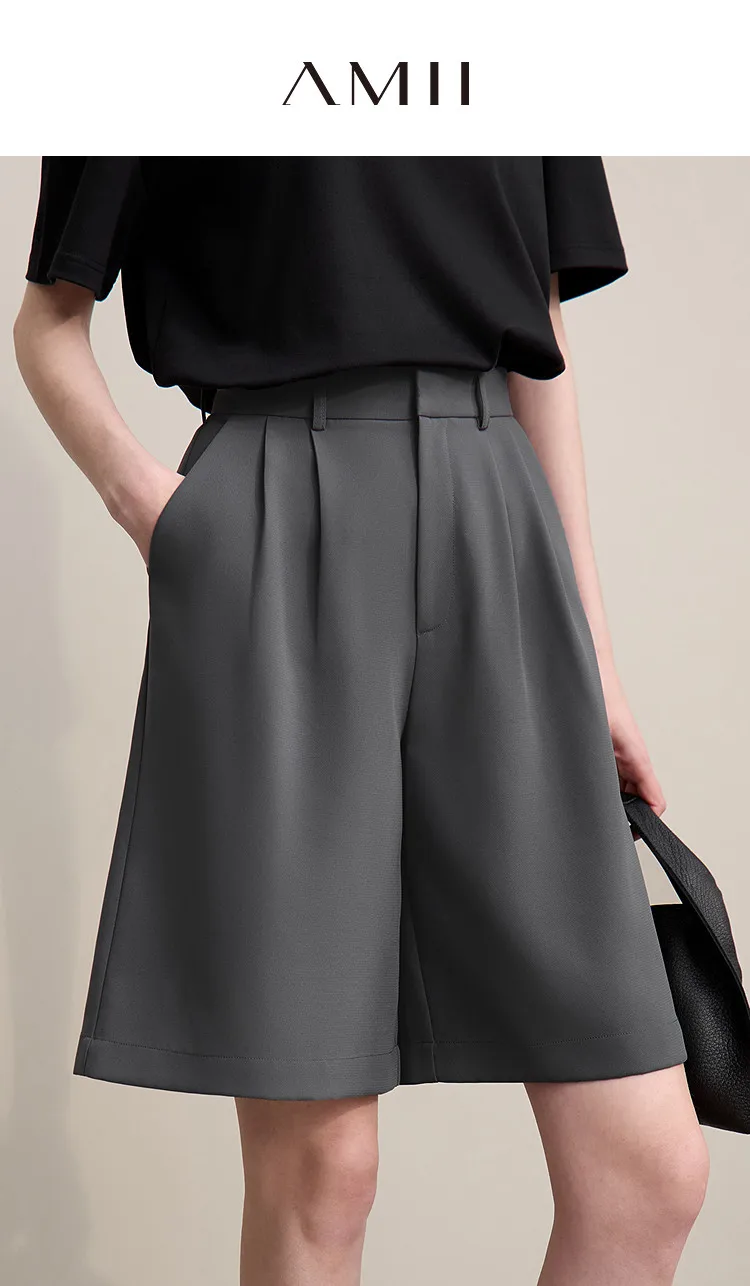 Amii Women's Shorts 2026 Summer New Commuter Versatile Pleated Loose Pants Women's Wide-leg Casual Five-point Pants 12622017