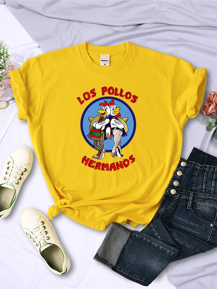 Lustige Los Pollos Hermanos Drucke Weibliche T-Shirts Trend Casual Kurzarm Straße Hip Hop T Kleidung Oansatz Sommer Womans Tops
